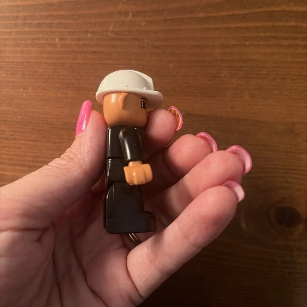 Lego Duplo Figure Fireman Black Suit White Helmet Figure